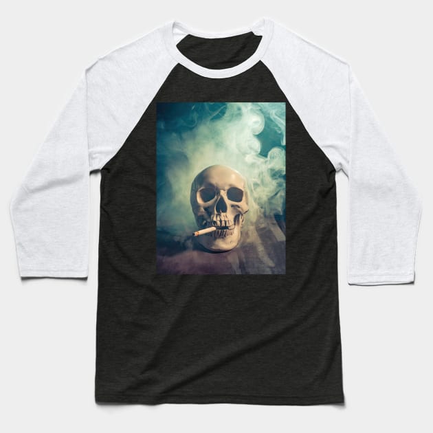 Smoking skull Baseball T-Shirt by psychoshadow